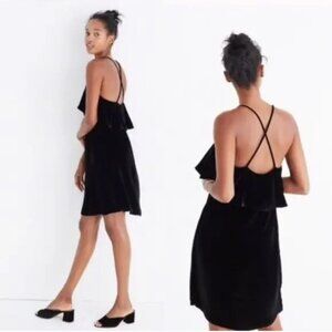Madewell Black Velvet Ruffle Mini Dress Silk XS
